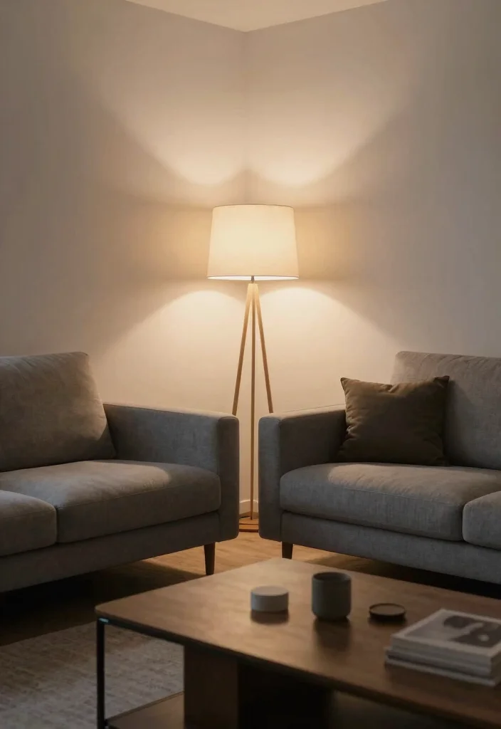 16 Living Room Grey Sofa Ideas for Easy Neutral Styling - 13. Layered Lighting 1