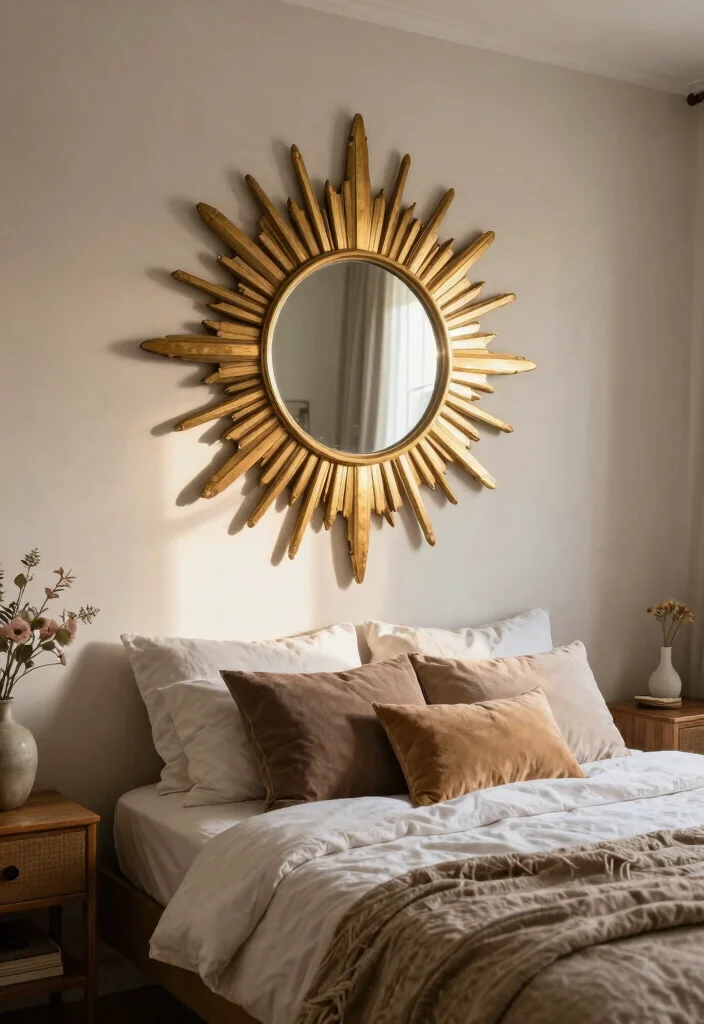 16 Mirror in Bedroom Ideas Bright Space Enhancing Style - 13. Vintage Sunburst Mirrors 1