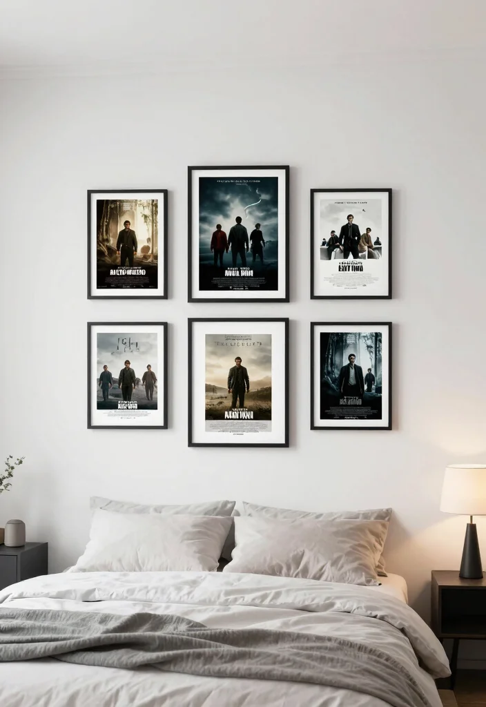 16 Movie Poster Wall Bedroom Ideas Cool Cinematic Decor - 2. Framed Minimalism 1