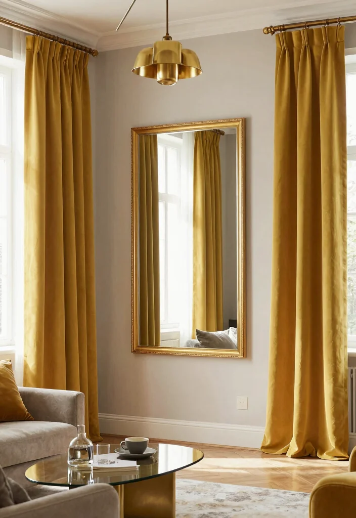 16 Mustard Curtains Living Room Ideas: Warm Trendy Pop 12 16 Mustard Curtains Living Room Ideas: Warm Trendy Pop - 12. Mustard and Metallic Accents 1