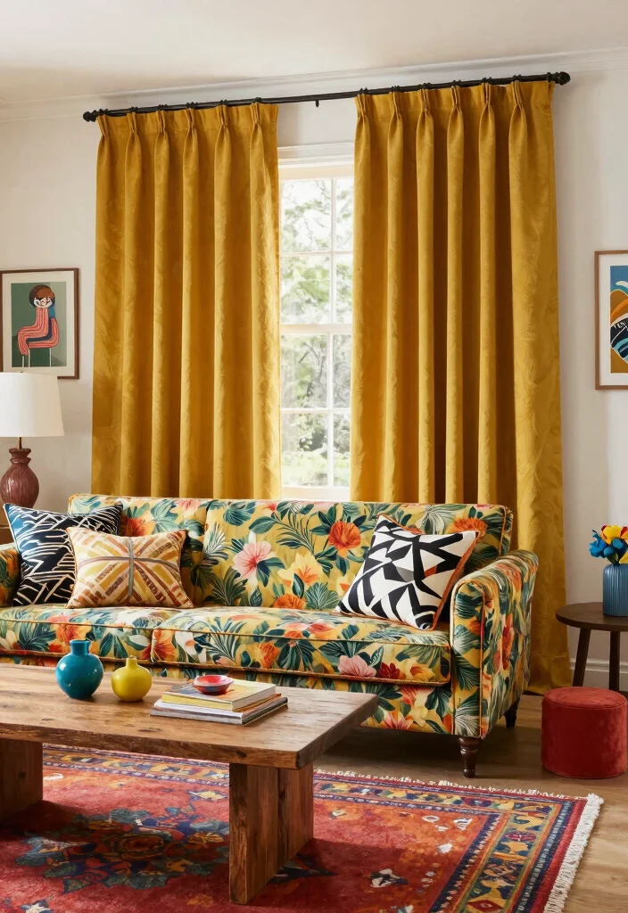 16 Mustard Curtains Living Room Ideas: Warm Trendy Pop 3 16 Mustard Curtains Living Room Ideas: Warm Trendy Pop - 3. Eclectic Patterns and Textures 1