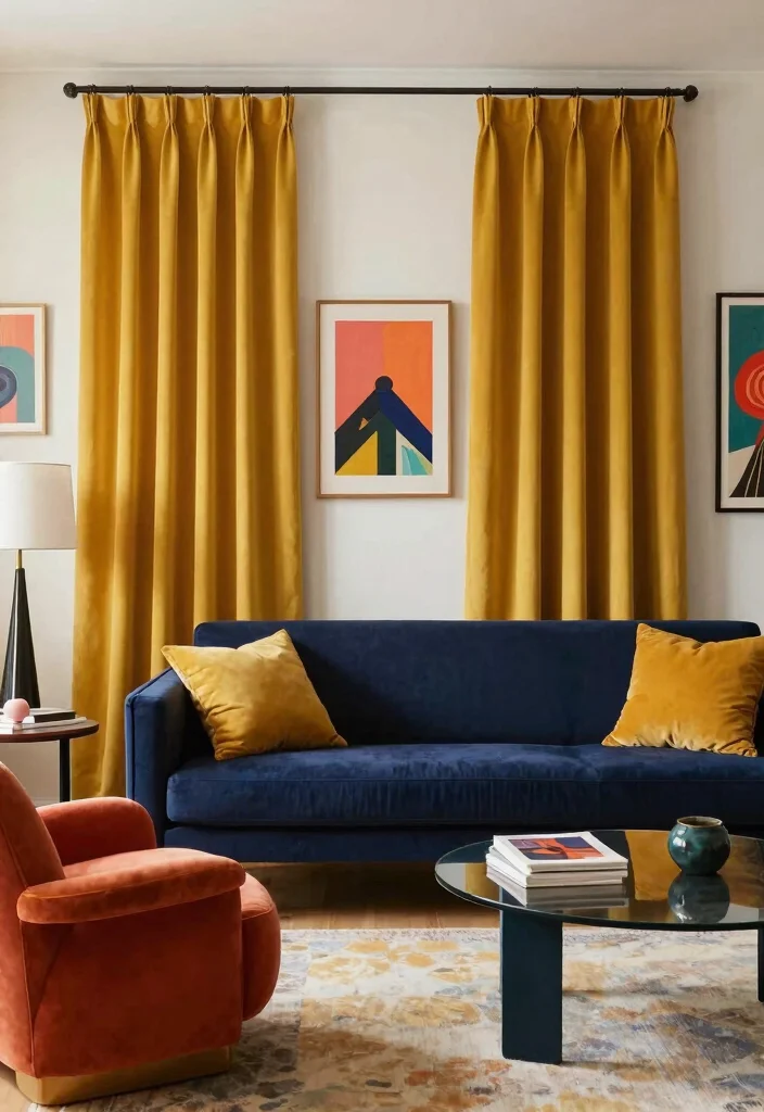 16 Mustard Curtains Living Room Ideas: Warm Trendy Pop 8 16 Mustard Curtains Living Room Ideas: Warm Trendy Pop - 8. Mustard with Bold Furniture Choices 1