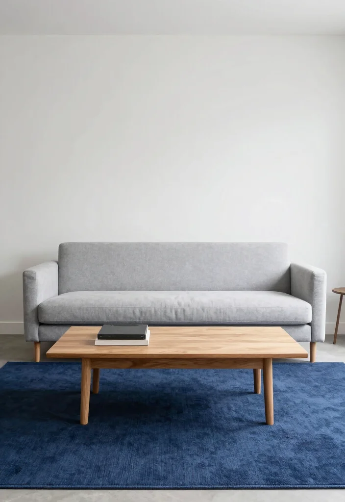 16 Navy Blue Rug Living Room Ideas: Rich Grounding Tone - 13. Simple Elegance with Minimal Accents 1