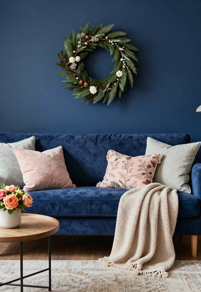 16 Navy Blue Sofa Living Room Ideas Bold Classic Style - 13. Seasonal Decor Switches 1