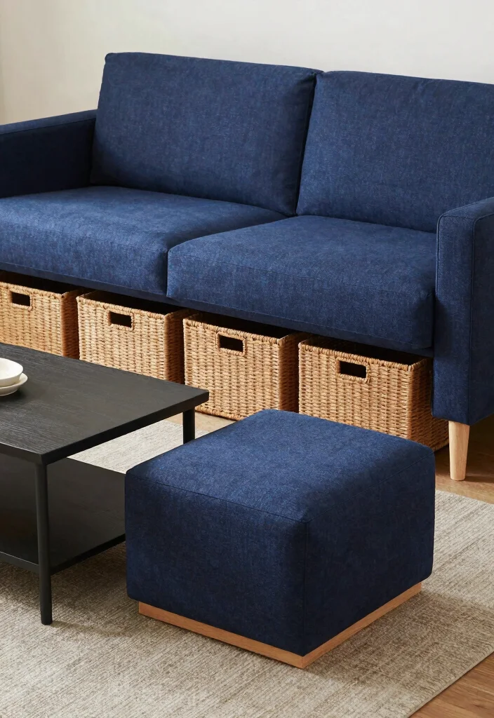 16 Navy Blue Sofa Living Room Ideas Bold Classic Style - 14. Smart Storage Solutions 1