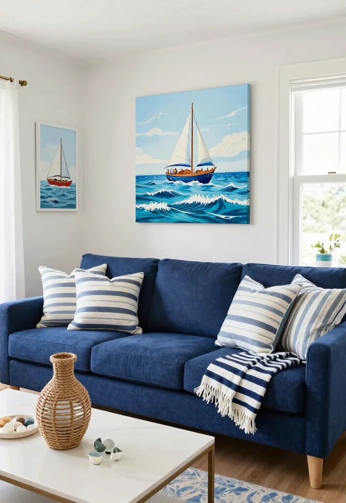 16 Navy Blue Sofa Living Room Ideas Bold Classic Style - 3. Nautical Accents for Coastal Vibes 1