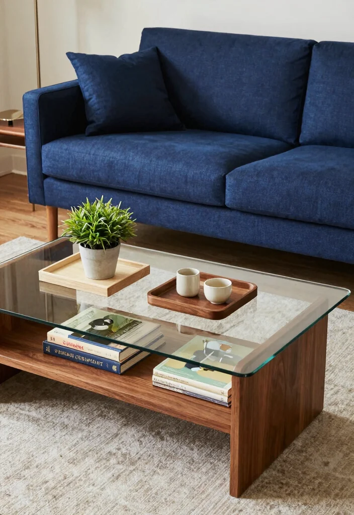 16 Navy Blue Sofa Living Room Ideas Bold Classic Style - 8. Create a Focal Point with Coffee Table 1
