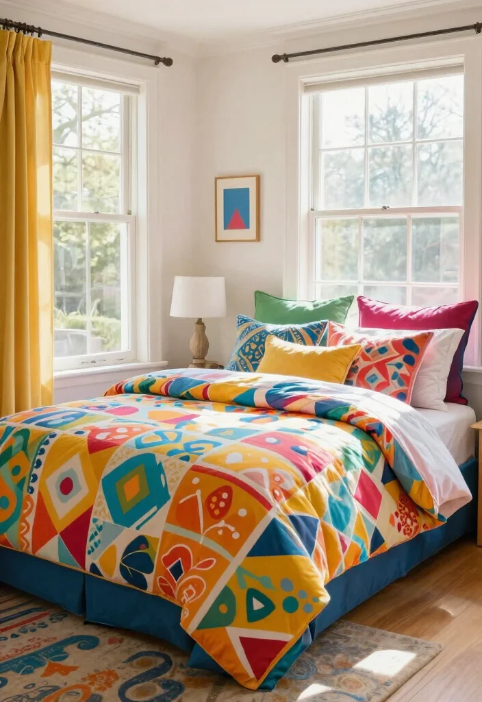 17 Bedroom With Big Windows Ideas for Bright, Airy Layouts 16 17 Bedroom With Big Windows Ideas for Bright, Airy Layouts - 16. Colorful Bedding as a Focal Point 1