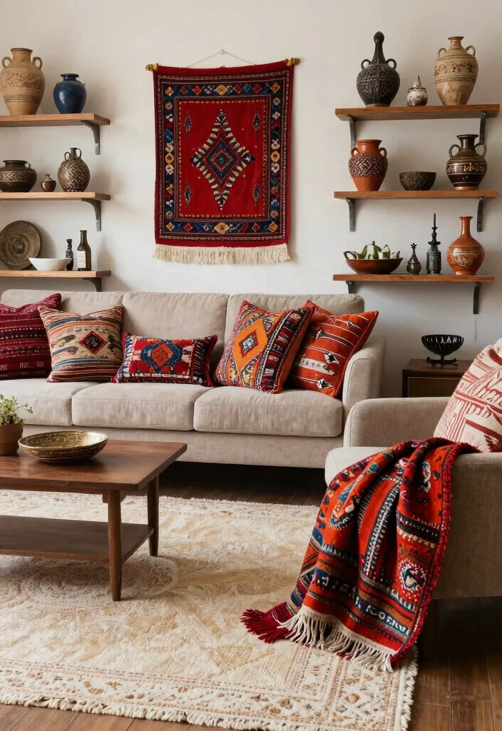 17 Cream Rug Living Room Ideas: Soft Neutral Base 11 17 Cream Rug Living Room Ideas: Soft Neutral Base - 11. Incorporating Global Textiles 1