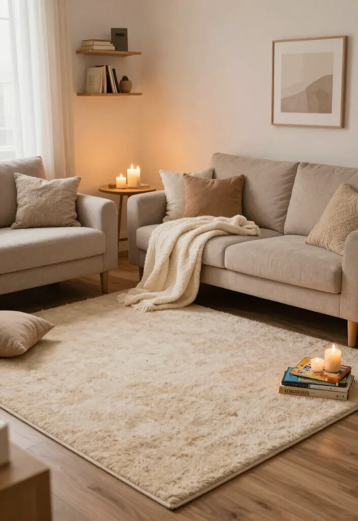 17 Cream Rug Living Room Ideas: Soft Neutral Base 17 17 Cream Rug Living Room Ideas: Soft Neutral Base - 17. Embracing the Hygge Lifestyle 1