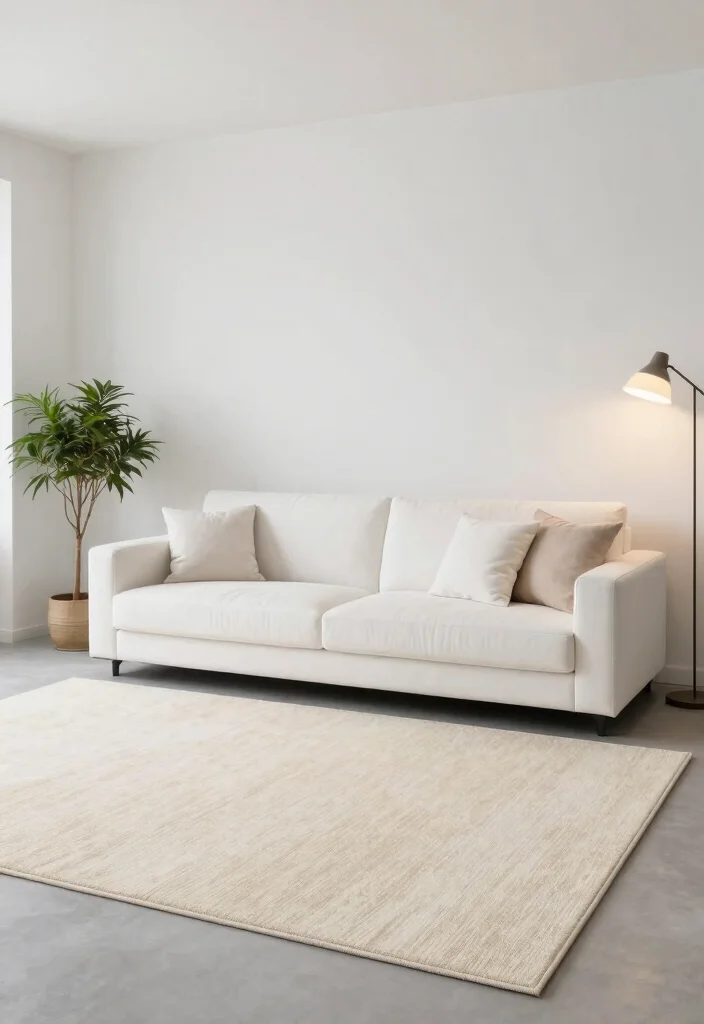 17 Cream Rug Living Room Ideas: Soft Neutral Base 5 17 Cream Rug Living Room Ideas: Soft Neutral Base - 5. Minimalist Vibes with Cream Rugs 1