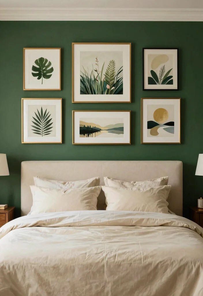 17 Dark Green and Cream Bedroom Ideas for an Elegant Natural Balance 5 17 Dark Green and Cream Bedroom Ideas for an Elegant Natural Balance - 5. Elegant Wall Art 1
