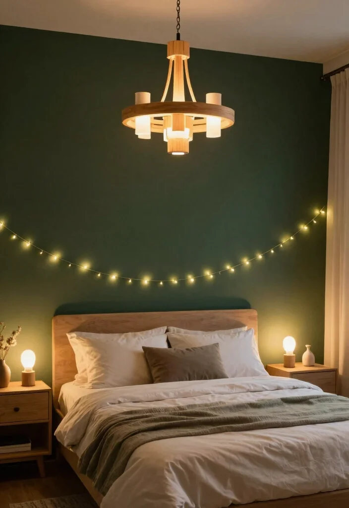 17 Dark Green and Cream Bedroom Ideas for an Elegant Natural Balance 7 17 Dark Green and Cream Bedroom Ideas for an Elegant Natural Balance - 7. Sustainable Lighting Options 1