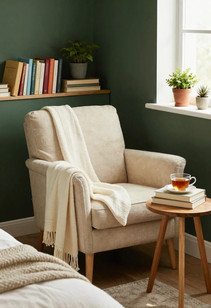 17 Dark Green and Cream Bedroom Ideas for an Elegant Natural Balance 8 17 Dark Green and Cream Bedroom Ideas for an Elegant Natural Balance - 8. Cozy Reading Nook 1