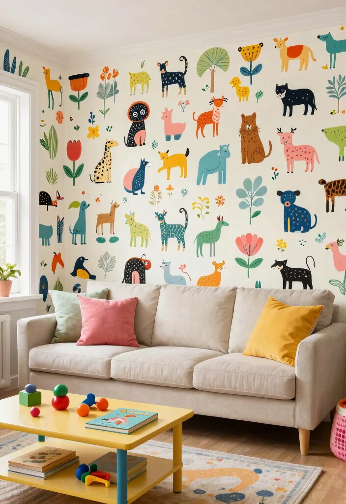 17 Feature Wall Ideas Living Room Wallpaper Statement Designs 8 17 Feature Wall Ideas Living Room Wallpaper Statement Designs - 8. Whimsical Patterns 1