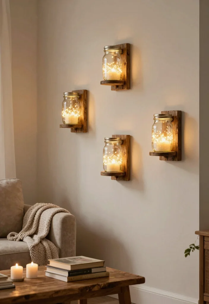 17 Living Room Wall Sconces Ideas for Elegant Layered Light - 7. Farmhouse Style Mason Jar Sconces 1