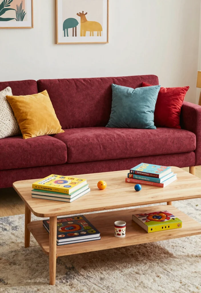 17 Maroon Sofa Living Room Ideas Rich Cozy Accent - 11. Family-Friendly Fun 1