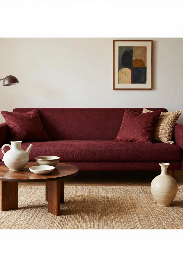 17 Maroon Sofa Living Room Ideas Rich Cozy Accent - 14. Artisan Touch 1