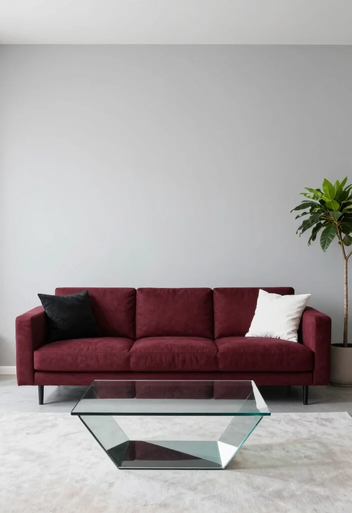 17 Maroon Sofa Living Room Ideas Rich Cozy Accent - 2. Modern Minimalism 1