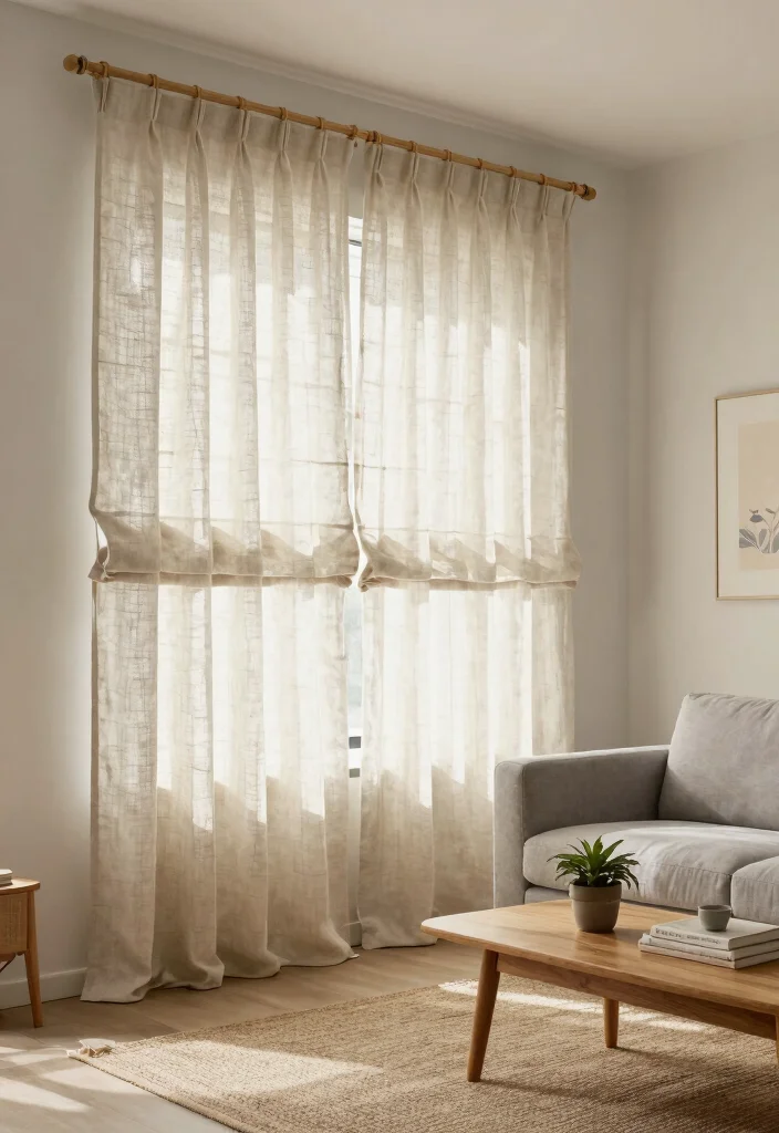 17 Roman Curtains Living Room Ideas Classic Clean Style - 1. Soft Linen Elegance 1
