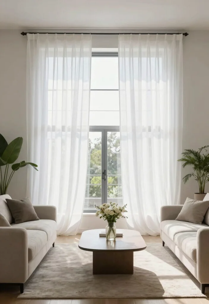 17 Roman Curtains Living Room Ideas Classic Clean Style - 5. Sheer Elegance 1