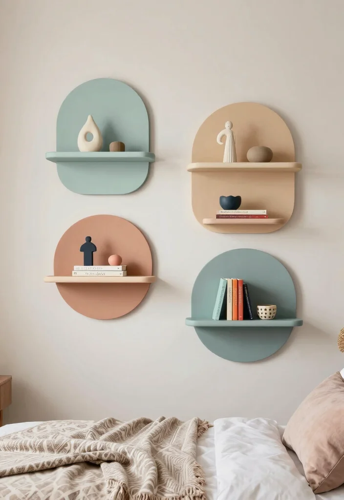 17 Shelves in Bedroom Wall Shelves Ideas Practical Style - 5. Artistic Shelf Designs 1