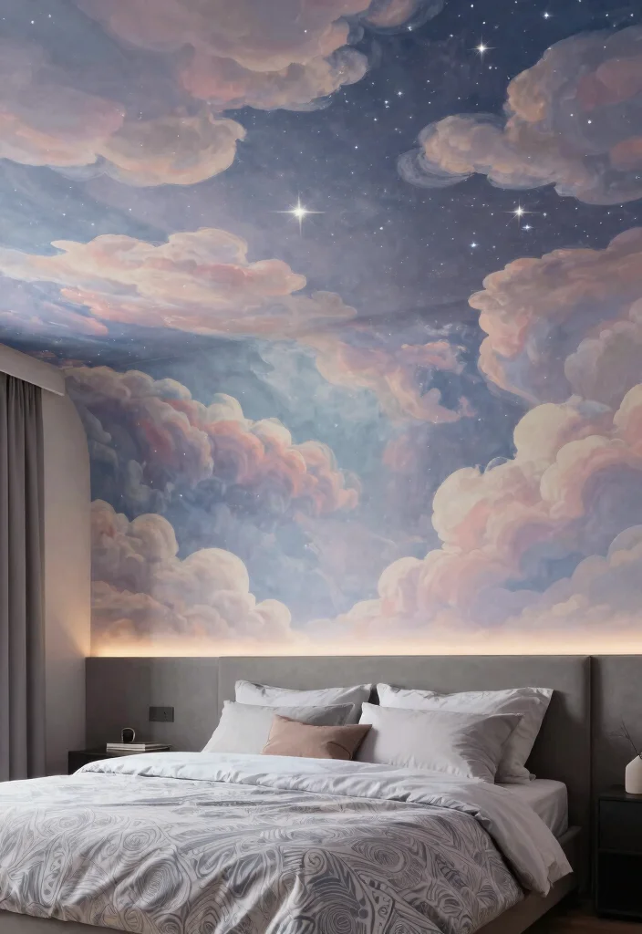 18 Bedroom Gypsum Ceiling Design Ideas for a Modern Finish 13 18 Bedroom Gypsum Ceiling Design Ideas for a Modern Finish - 13. Artistic Murals 1