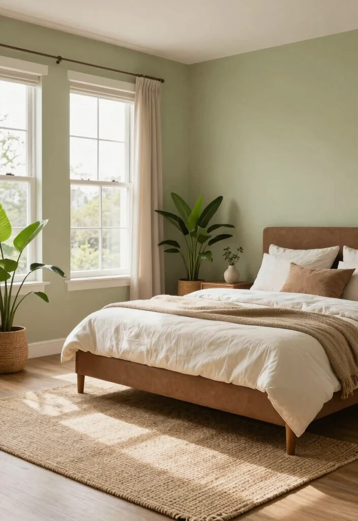 18 Colour for Bedroom Wall Ideas: Calm Stylish Palettes - 11. Light Olive Green: Earthy and Fresh 1