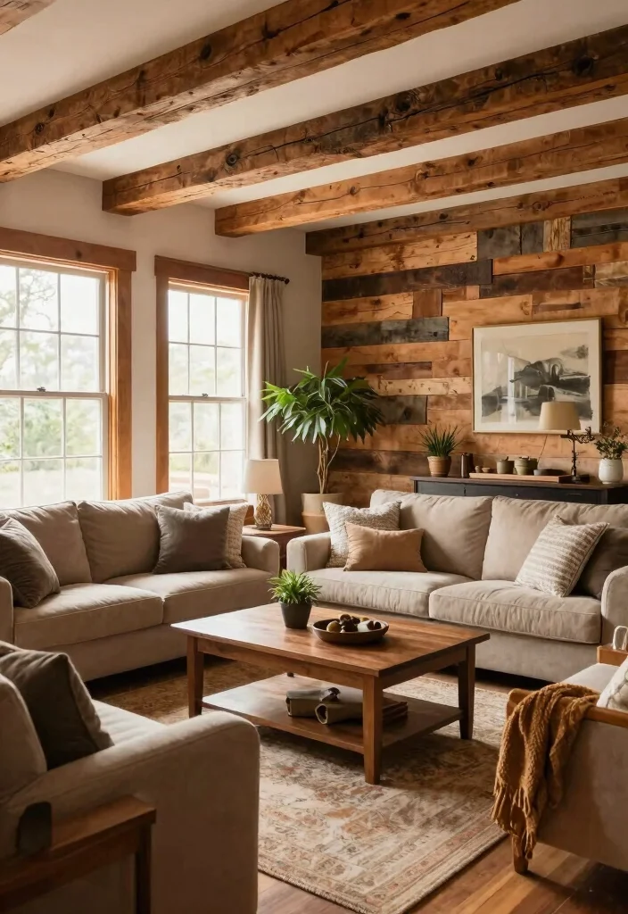 18 Double Height Living Room Wall Design Ideas Grand Impact - 11. Rustic Wood Elements 1