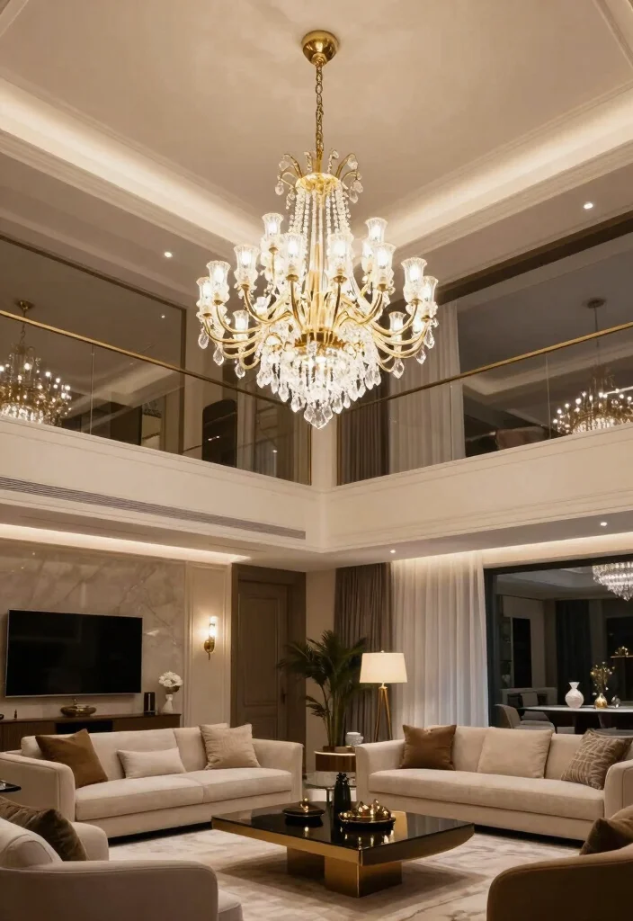 18 Double Height Living Room Wall Design Ideas Grand Impact - 12. Focal Point Lighting Fixtures 1