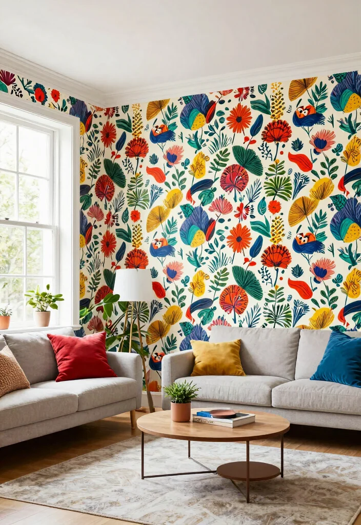 18 Double Height Living Room Wall Design Ideas Grand Impact - 14. Playful Wall Patterns 1