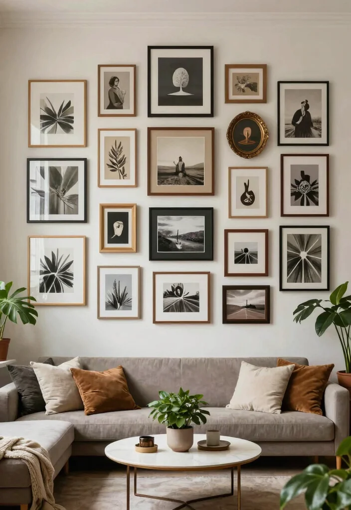 18 Double Height Living Room Wall Design Ideas Grand Impact - 9. Multi-Level Gallery Wall 1