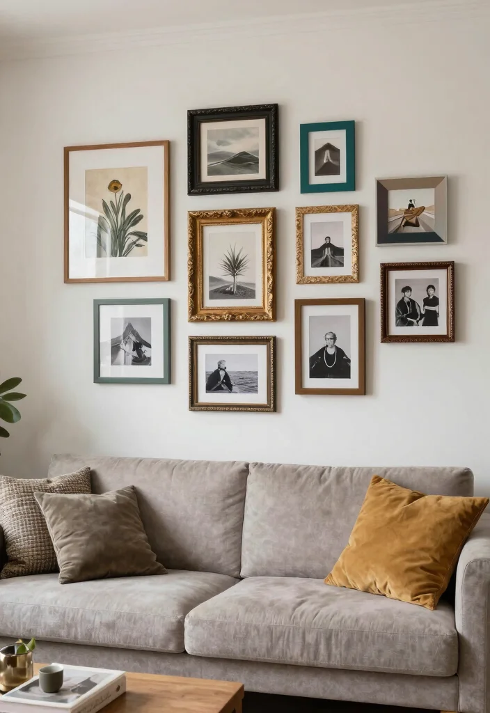 18 Gallery Walls Living Room Ideas for a Personal Artful Display 16 18 Gallery Walls Living Room Ideas for a Personal Artful Display - 16. Creative DIY Frames 1