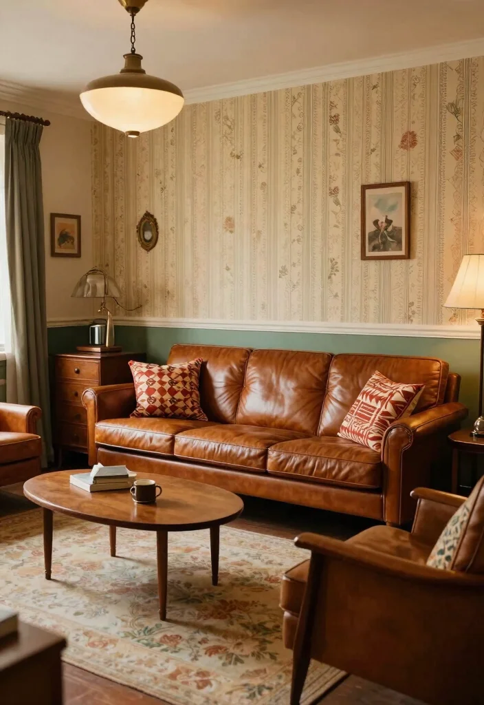 18 Leather Sofa Living Room Ideas Timeless Masculine Chic - 15. Retro Style Revival 1