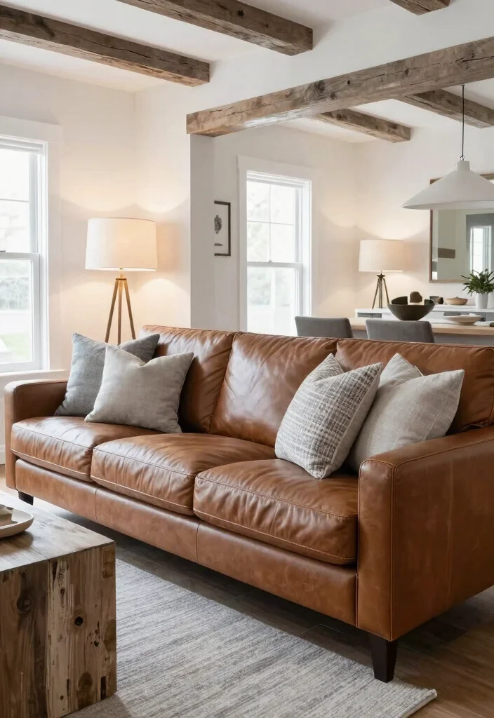 18 Leather Sofa Living Room Ideas Timeless Masculine Chic - 18. Cozy Modern Farmhouse 1
