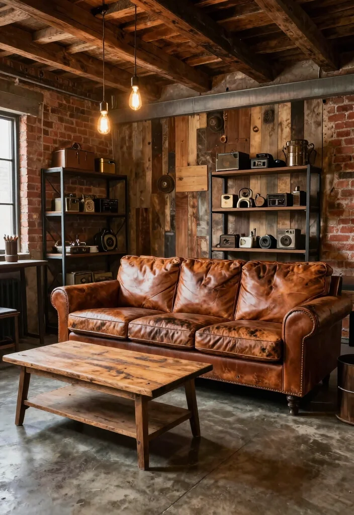 18 Leather Sofa Living Room Ideas Timeless Masculine Chic - 5. Rustic Industrial Vibes 1