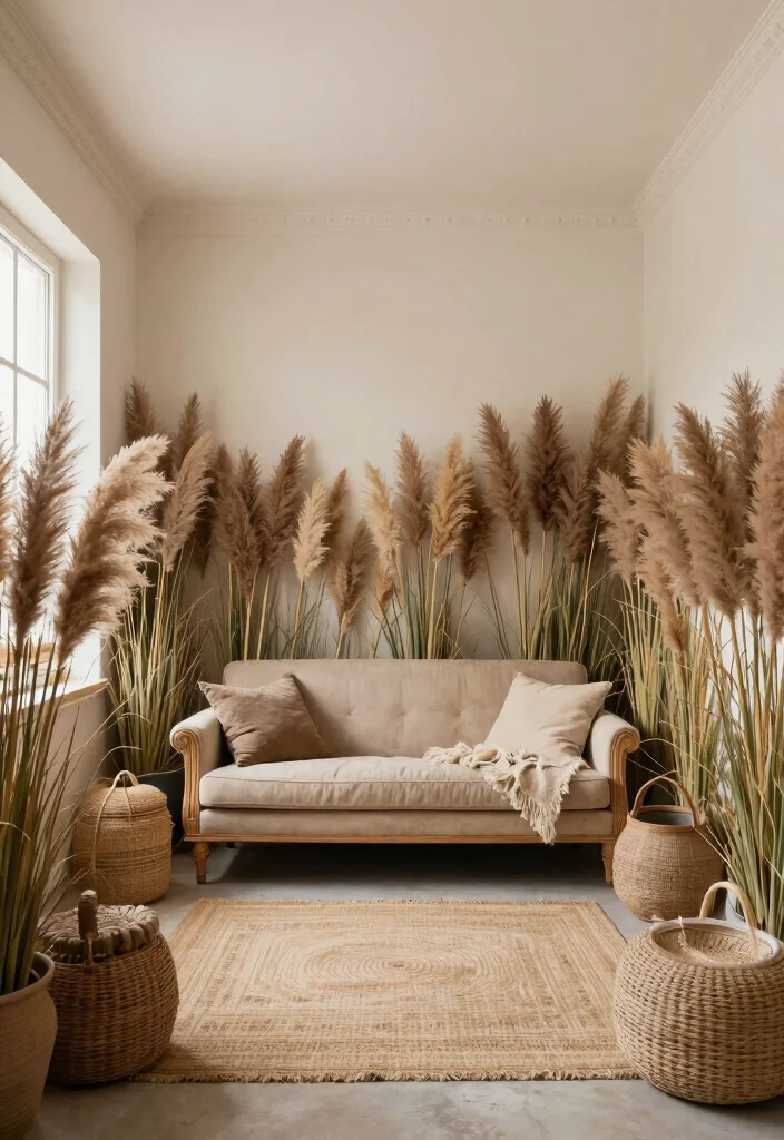 18 Pampas Grass Decor Living Room Ideas Soft Boho Texture - 7. Pampas Grass as Wall Borders 1
