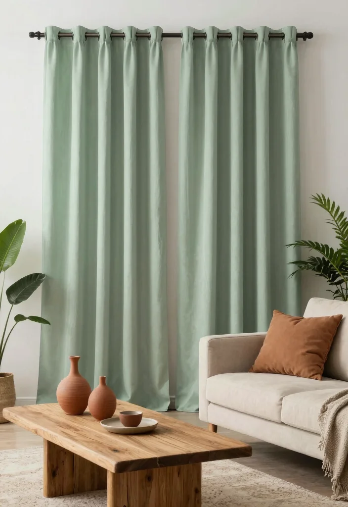 18 Wave Curtains Living Room Ideas for a Modern Flowing Look - 14. Sustainable Color Schemes 1