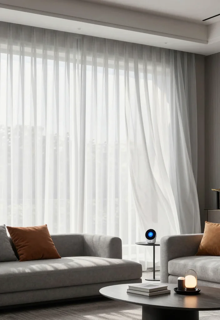18 Wave Curtains Living Room Ideas for a Modern Flowing Look - 17. Smart Home Integration with Wave Curtains 1
