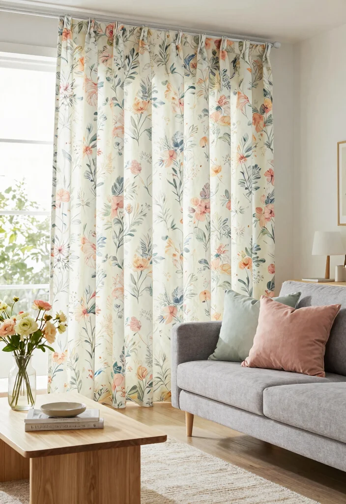 18 Wave Curtains Living Room Ideas for a Modern Flowing Look - 7. Floral Patterned Wave Curtains 1
