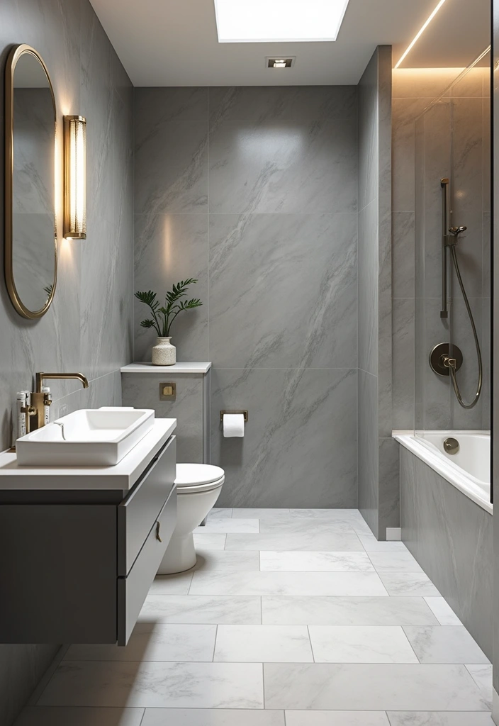 27 Bathroom Ideas Grey And White Combinations That Work - 17. Grey Accents with Glossy Finishes 1