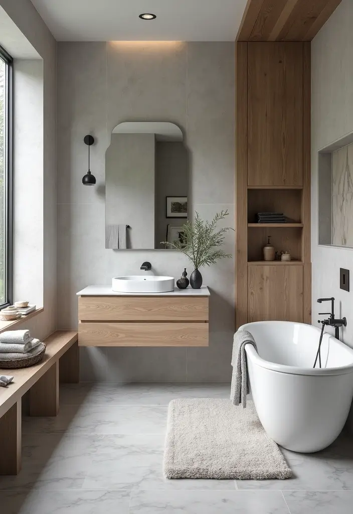27 Bathroom Ideas Grey And White Combinations That Work - 27. Mix and Match Textures 1
