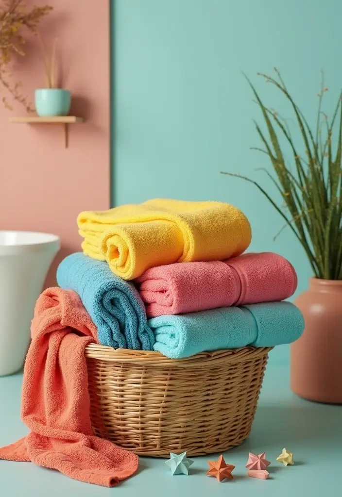 27 Bathroom Ideas Towels That Double As Decor - 11. Brightly Colored Towels 1