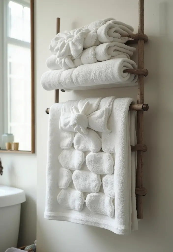 27 Bathroom Ideas Towels That Double As Decor - 12. Artistic Towel Art 1