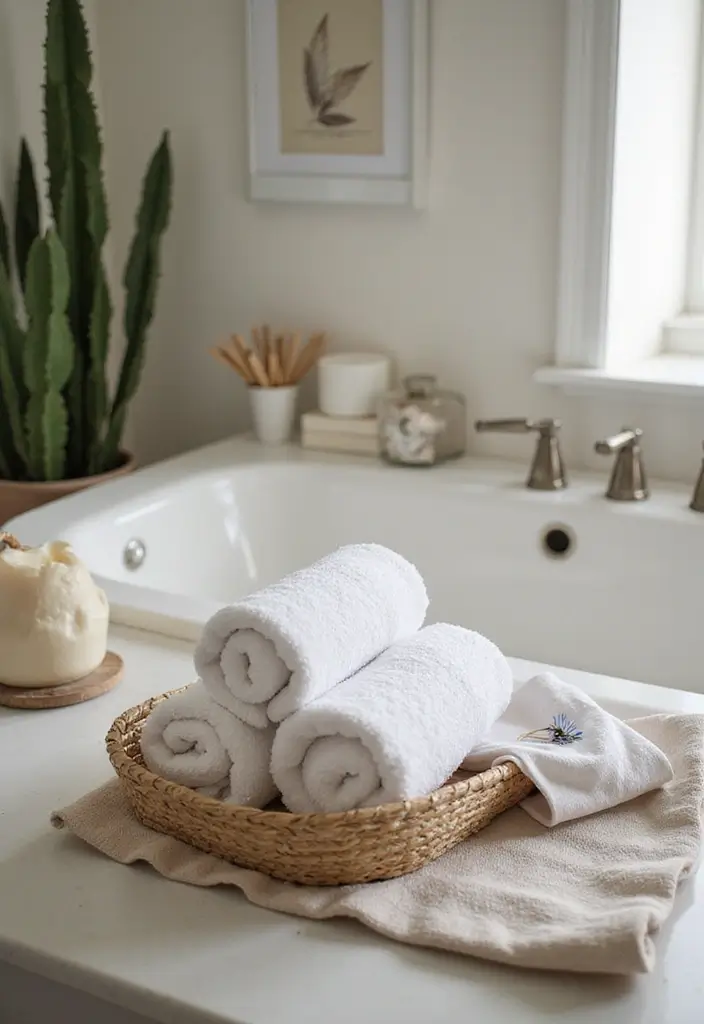 27 Bathroom Ideas Towels That Double As Decor - 27. Decorative Towel Trays 1