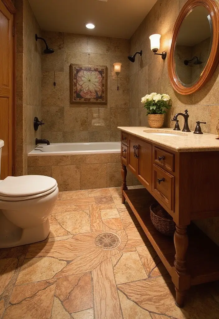 27 Bathroom Ideas Wood Floor Style And Function - 20. Artistic Wood Inlays 1