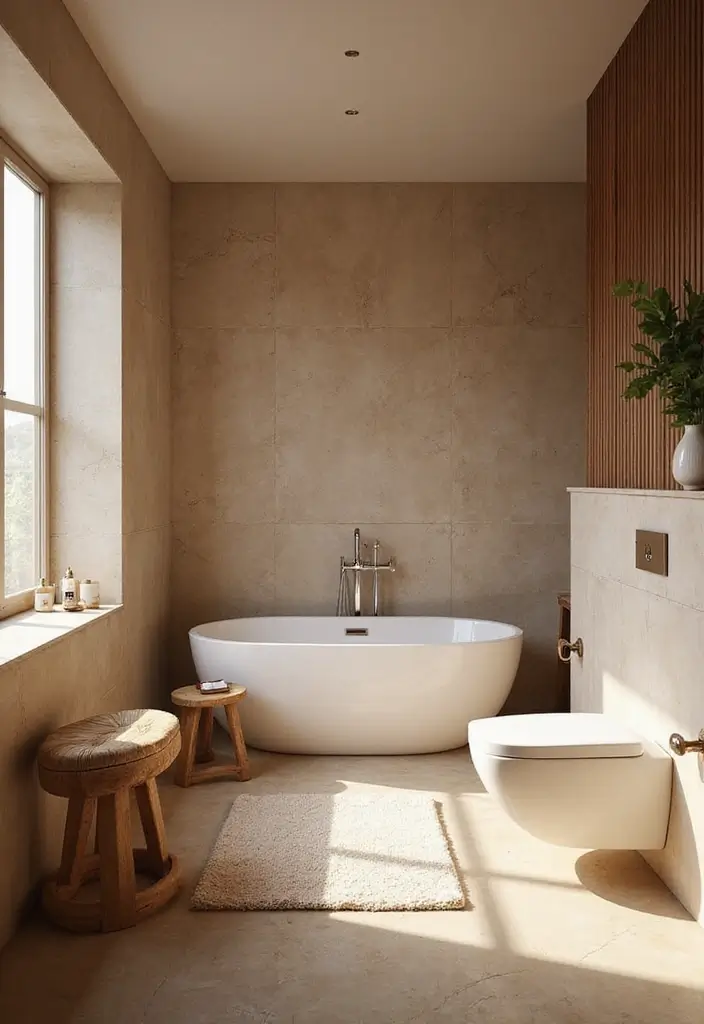 27 Bathroom Ideas Wood Floor Style And Function - 22. Warm Neutrals with Textured Finishes 1