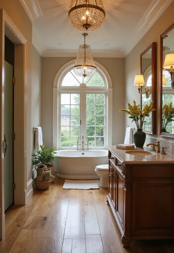 27 Bathroom Ideas Wood Floor Style And Function - 27. Timeless Elegance with Traditional Woods 1