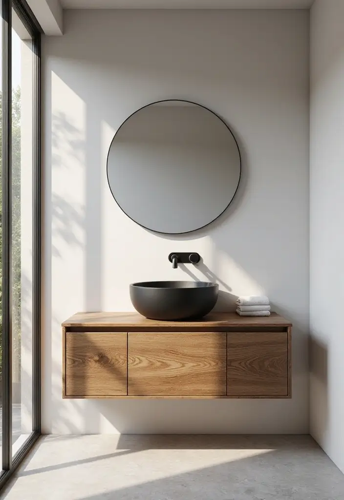 27 Black And Wood Bathroom Designs That Balance Warmth - 2. Minimalist Black and Wood Combo 1