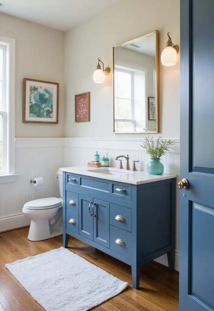 27 Colored Bathroom Vanity Ideas That Pop 71 27 Colored Bathroom Vanity Ideas That Pop - 11. Denim Blue Modernity 1
